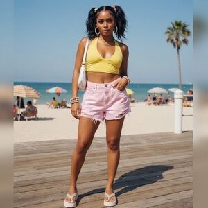 Forever 21 Pink Distressed High-Rise Denim Shorts - Size 28